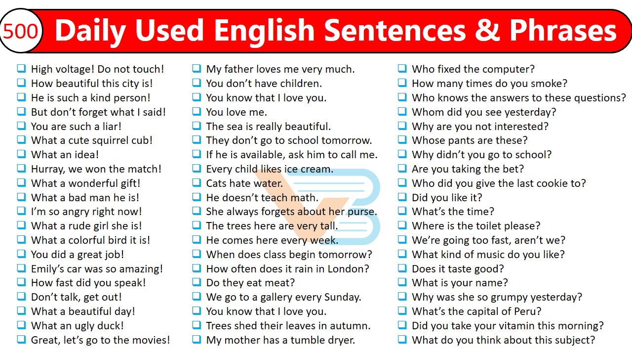 500 Daily Used English Sentences | Daily Conversation Sentences ...