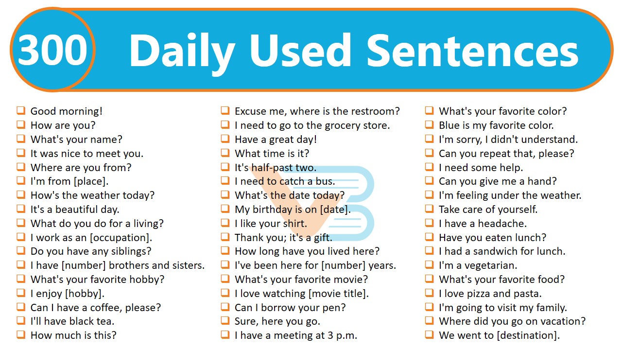 300 Daily Used English Sentences | Daily Conversation Sentences ...